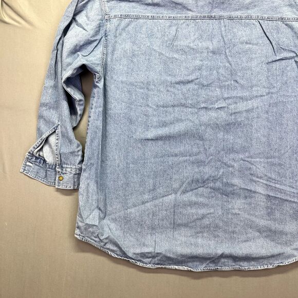 Quizz Again Shirt Womens Sz L Kittens Butterfly Blue Denim Long Sleeve Button Up - Picture 14 of 16